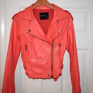 Olivaceous Asymmetrical Salmon Leather Jacket